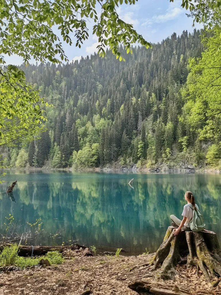 Озеро и горный фон